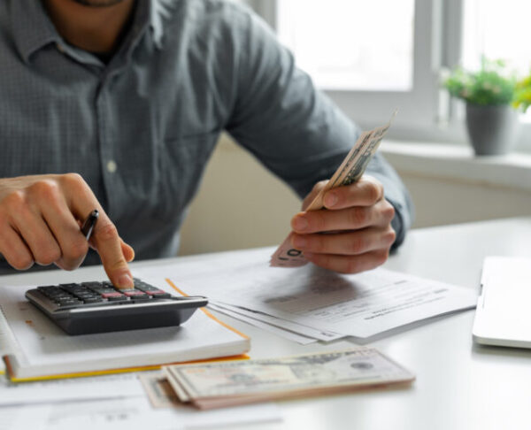 Man using calculator