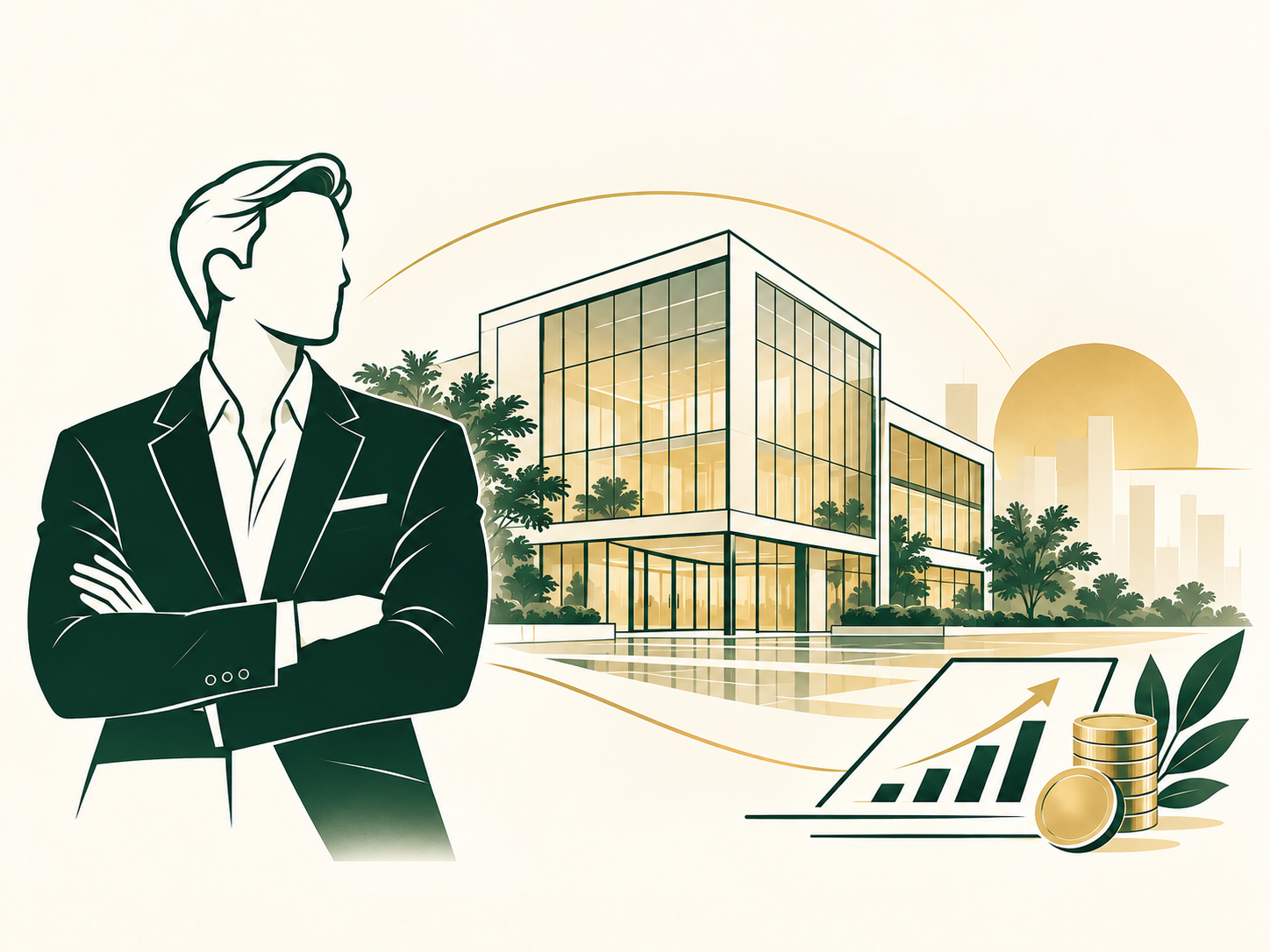 Illustration representing a business owner and real estate portfolio